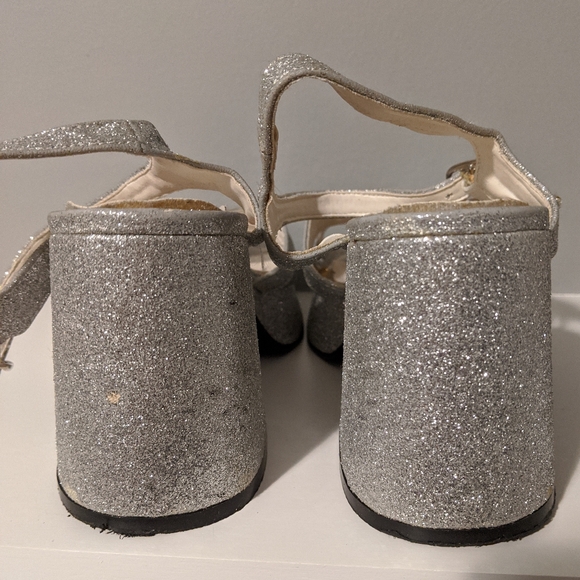 Vintage 90s Chunky Platform Silver Glitter Open Toe Heels - Size 6 - Picture 4 of 7